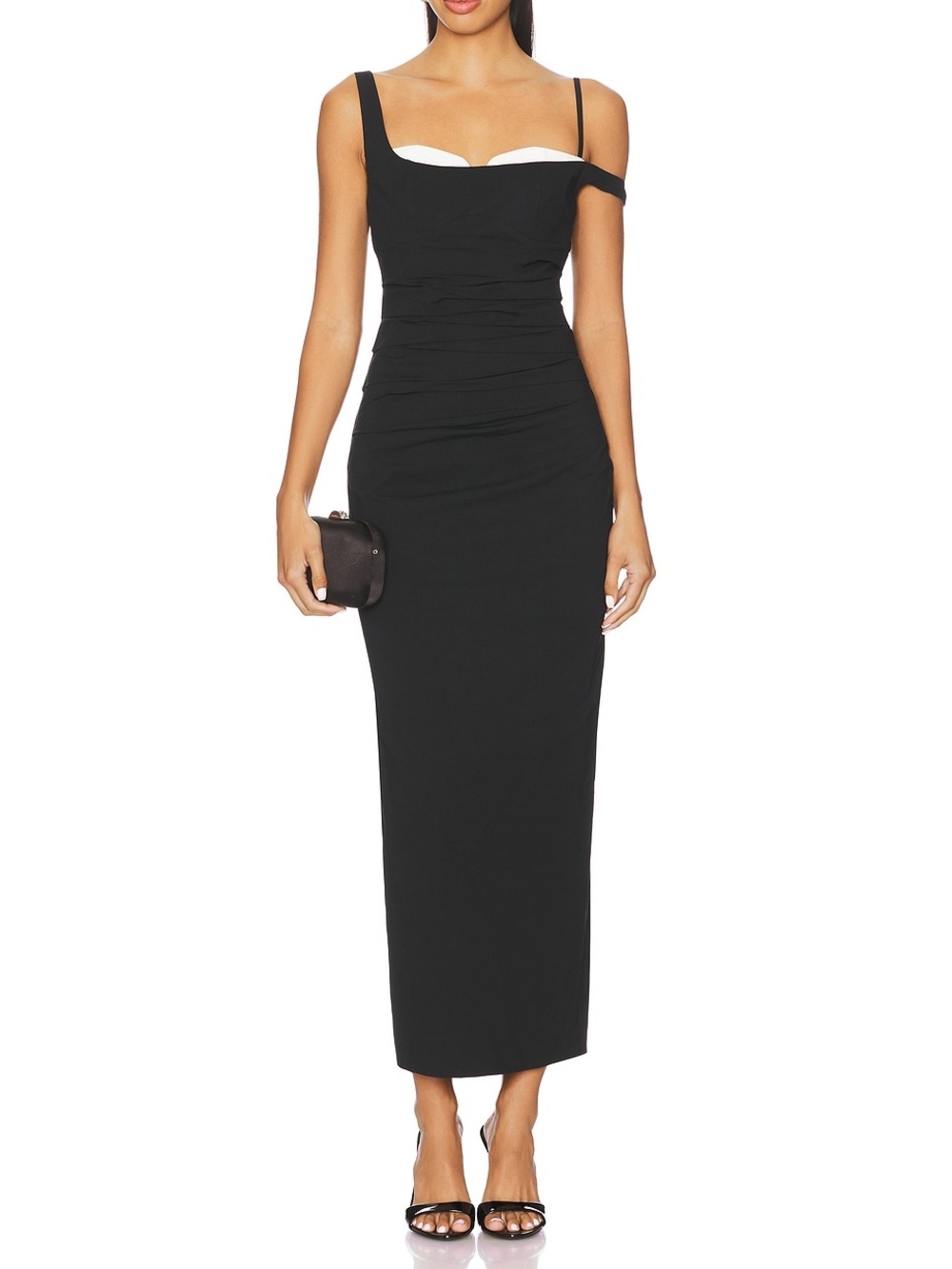 SOVERE Studio Lure Dress Black White Contrast Bust Ruched Midi AU 8 / US 4 NWT